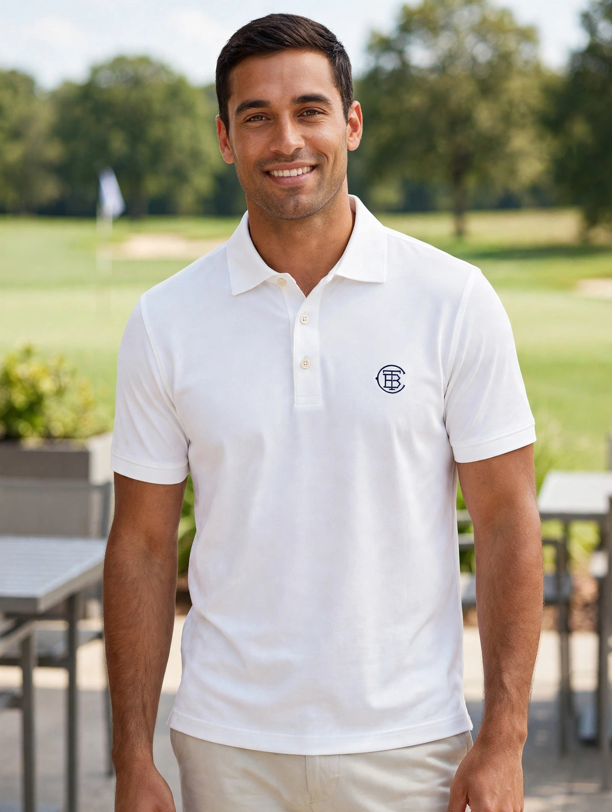 TBC Solid Performance Jersey Polo on model