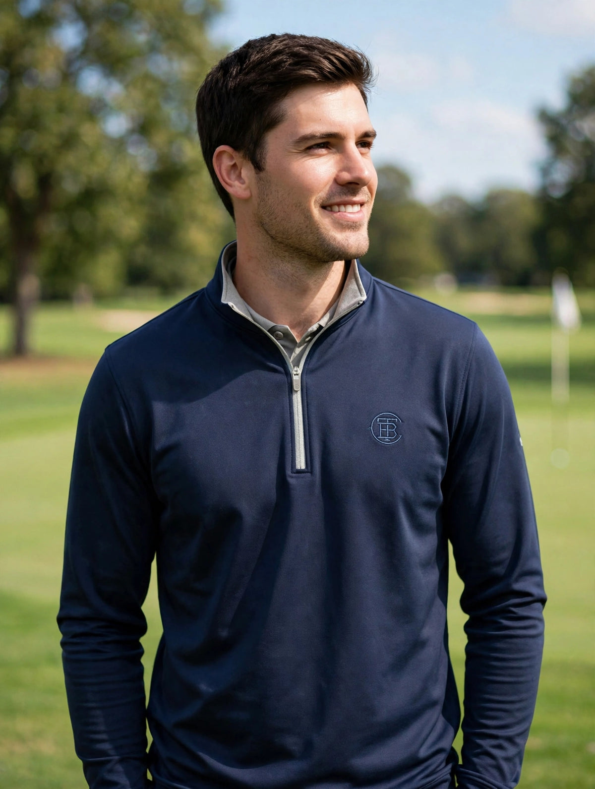TBC Logo Perth Performance Quarter-Zip on model